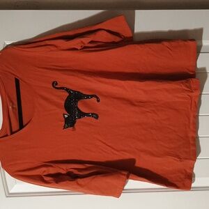 Black Sequined Cat Shirt 14/16 0x